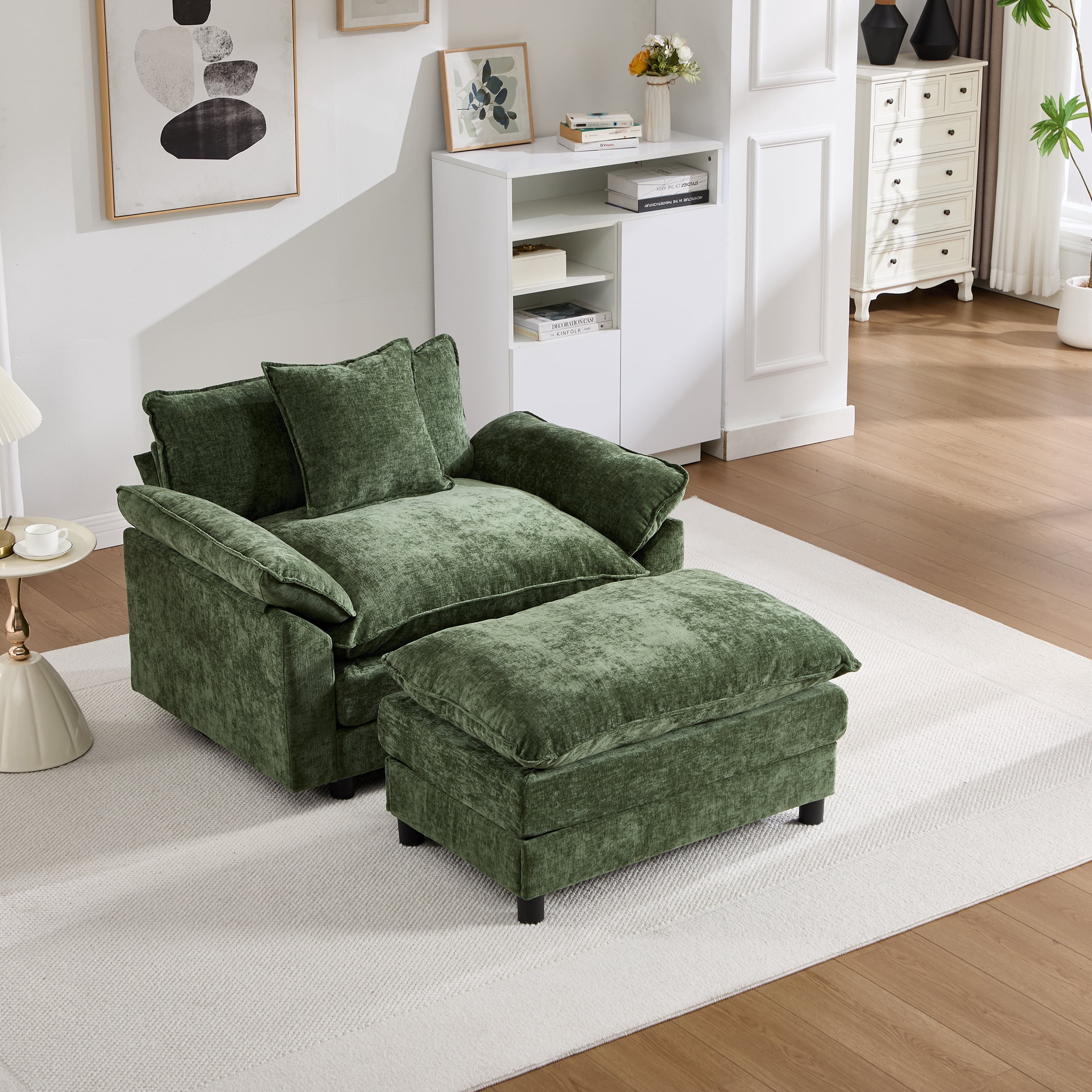 44.5" Accent Chair with Ottoman Club Chair Chenille Upholstered Armchair