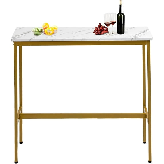44.5" Bar Height Table, Counter Kitchen Bar Table, Long Height Coffee Tables, Narrow Rectangular Bar Dining Tables with MDF and Black Metal Legs for Indoor, Dining Room, Cafe (White)