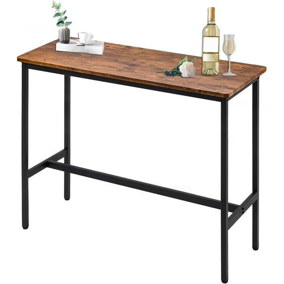 44.5" Bar Table, Bar Height Pub Table, Counter Long Narrow Rectangular Tall Bar Tables with MDF and Black Metal Legs for Indoor, Dining Tabels for Living Room, Kitchen, Cafe(Brown)