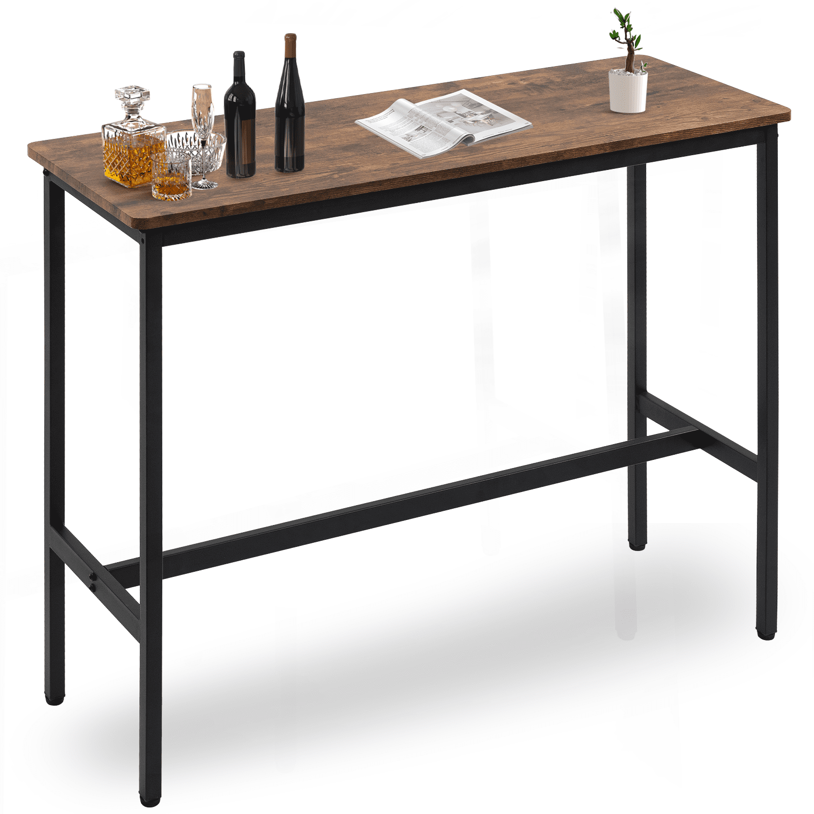 44.5" Bar Table,Pub Table with Adjustable Feet Floor Protector, Narrow Rectangular Dining Table