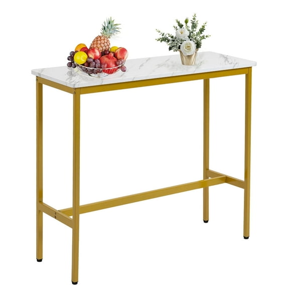 44.5" Bar Table, Pub Table, Narrow Rectangular Dining Table, Kitchen Counter Table, High Top Mdf Table, Sofa Table with Sturdy Metal Legs