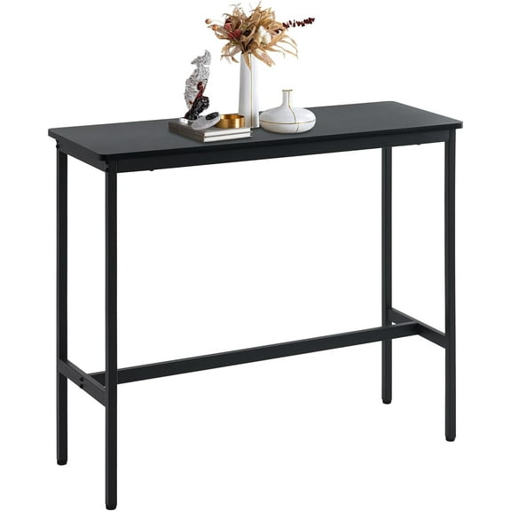 44.5" Bar Table, Pub Table with Adjustable Feet Floor Protector, Narrow Rectangular Kitchen Counter Bar Tables, Sofa High Top Tables with Black Metal Legs