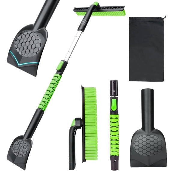 45.6" Ice Scraper and Snow Brush for Car Windshield [Silicone Bristles] ,3-in-1 Extendable Emergency Snow Shovel with Ergonomic Foam Grip and 360° Pivoting Brush Head for Christmas Car Auto Truck SUV