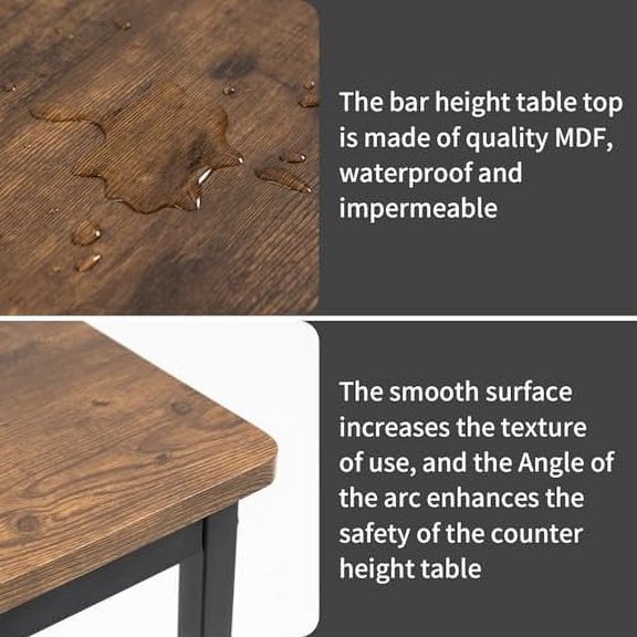 44.5" Sofa Table, Bar Height Pub Table, Narrow Entryway Table, Narrow Rectangular High Top Sofa Table with MDF and Black Metal Legs for Indoor, Dining Room, Cafe, Easy Assembly, Wood Grain