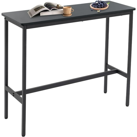 44.5" Sofa Table, Bar Height Pub Table, Narrow Entryway Table, Narrow Rectangular High Top Sofa Table with MDF and Black Metal Legs for Indoor, Dining Room, Cafe, Easy Assembly, Black