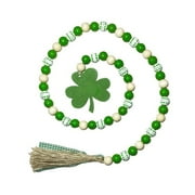 44.5" St.Patrick's Day Shamrock Wood Bead Garland with Tassels Ornaments, Green Lucky Clover Wooden Beads Garland Farmhouse Tiered Tray Decor Wall Hanging Home Decor St.Patrick's Day Decoration