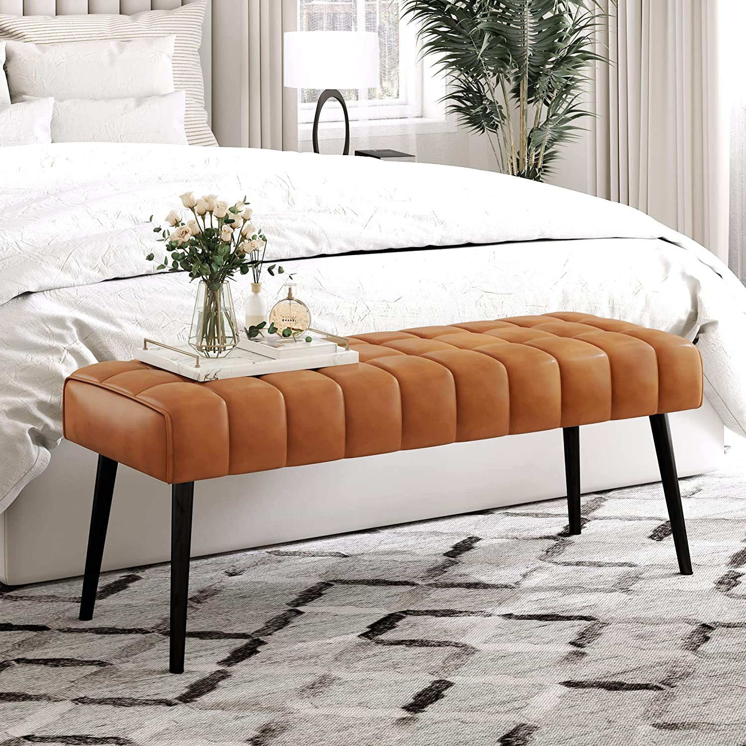 44.5\u201D End of Bed Bench Faux Leather Tufted Upholstered Bedroom