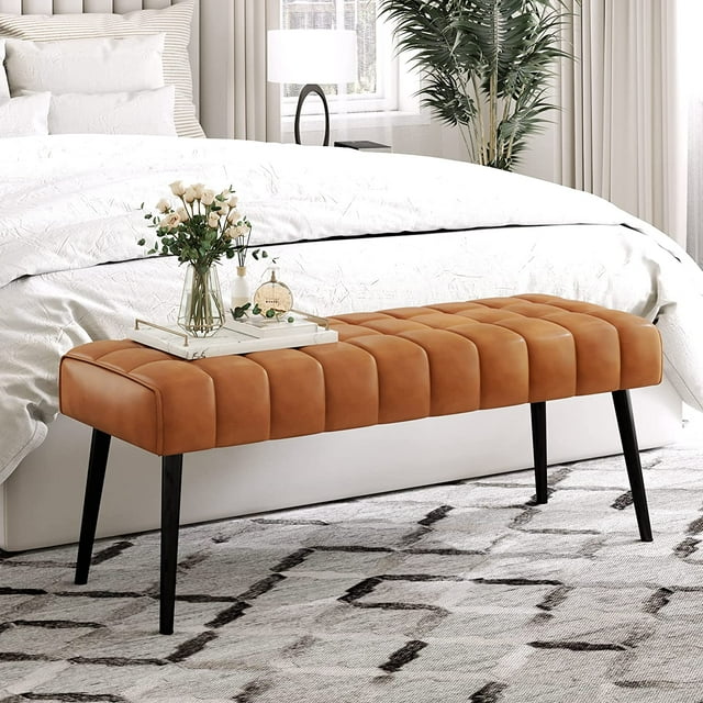 44.5\u201D End of Bed Bench Faux Leather Tufted Upholstered Bedroom