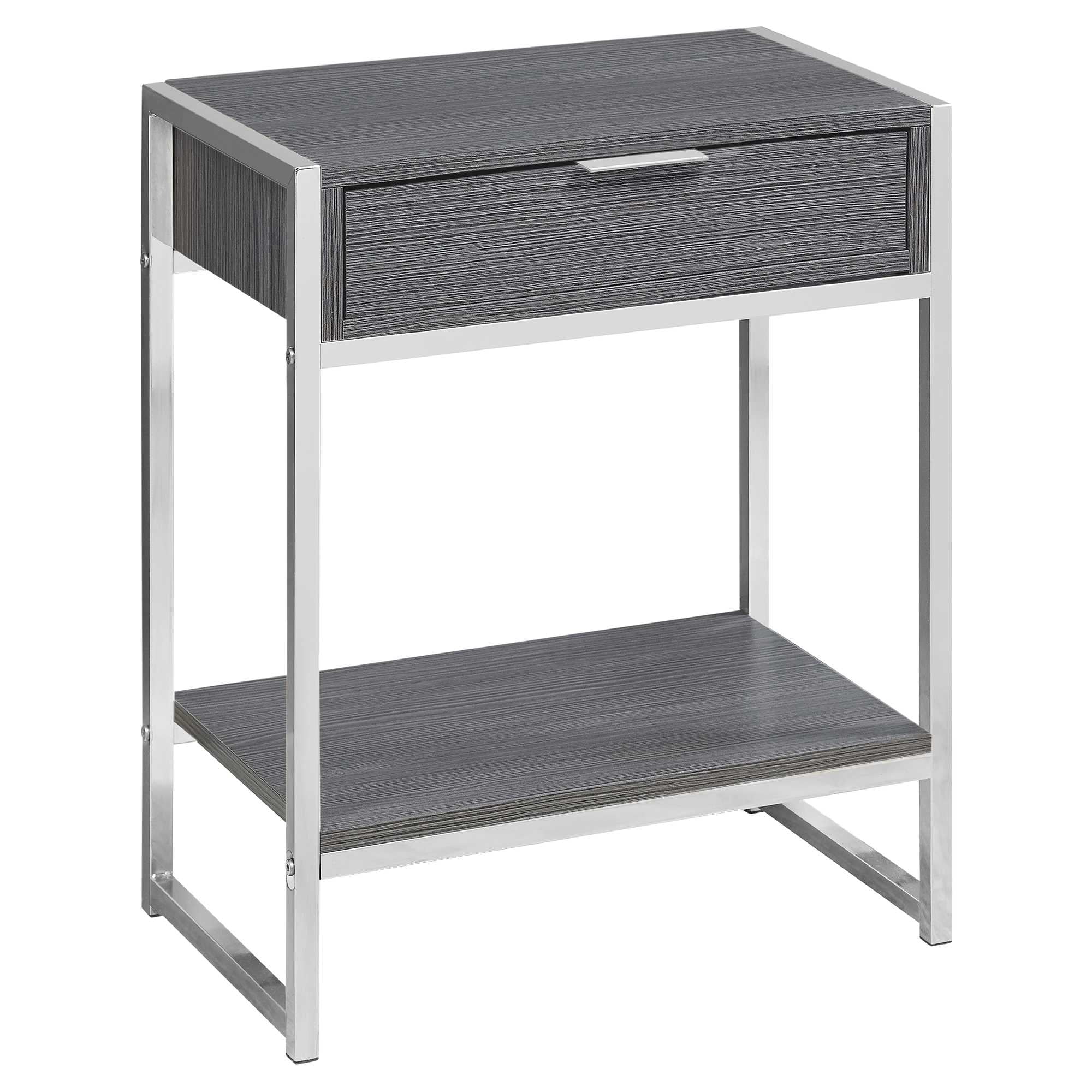 Modern Grey Finish Accent Table with Metal Accents and Storage
