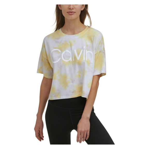 $44.50 Calvin Klein Women's Short Sleeve Tie Dye Cropped Top, Daffodil, S