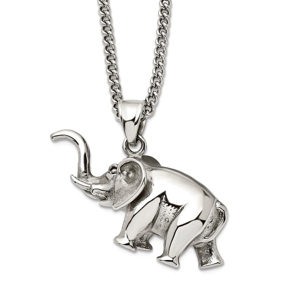 44.5mm Stainless Steel Polished 3d Elephant Pendant a Curb Chain Necklace 24 Inch Chain Necklace for Women and Men