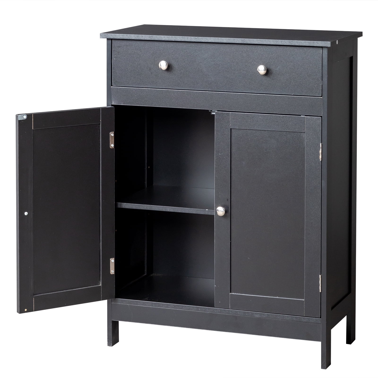 AsterOutdoor Modern Bathroom Storage Cabinet Double Door Single Drawer Triple‑Melamine Particle Board Matte Black