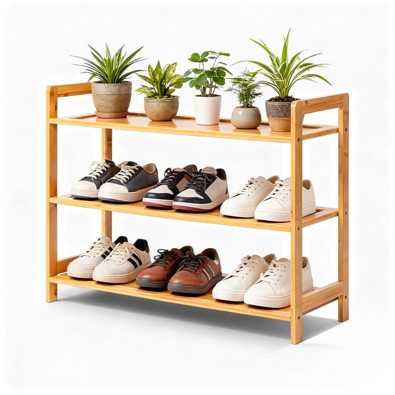 Minimalist 3 Tier Natural Bamboo Shoe Rack Eco Friendly Open Shelf Design Space Saving for Entryway Closet Hallway