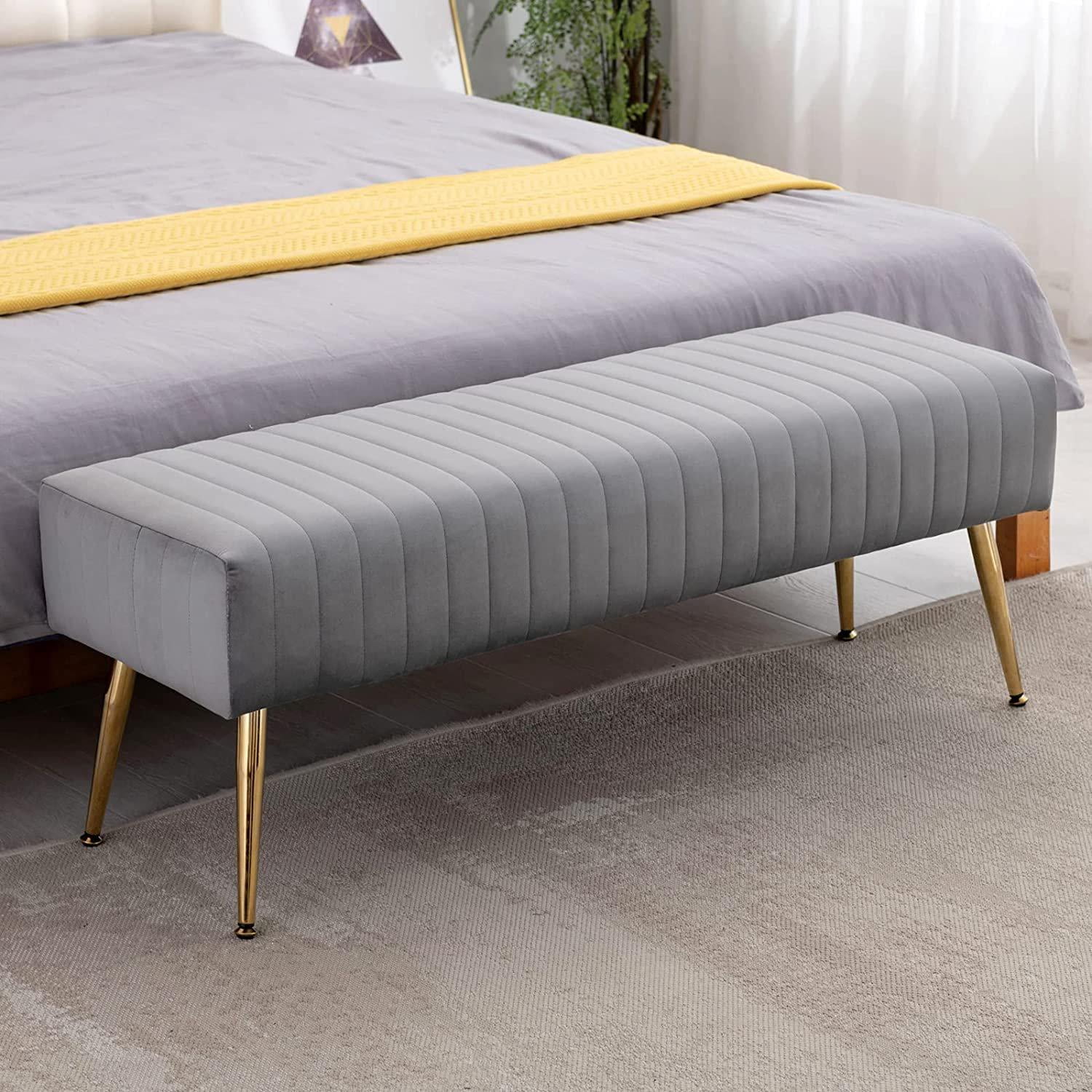 44.75" Black End Of Bed Bench Modern Tufted Velvet Ottoman Bench With ...