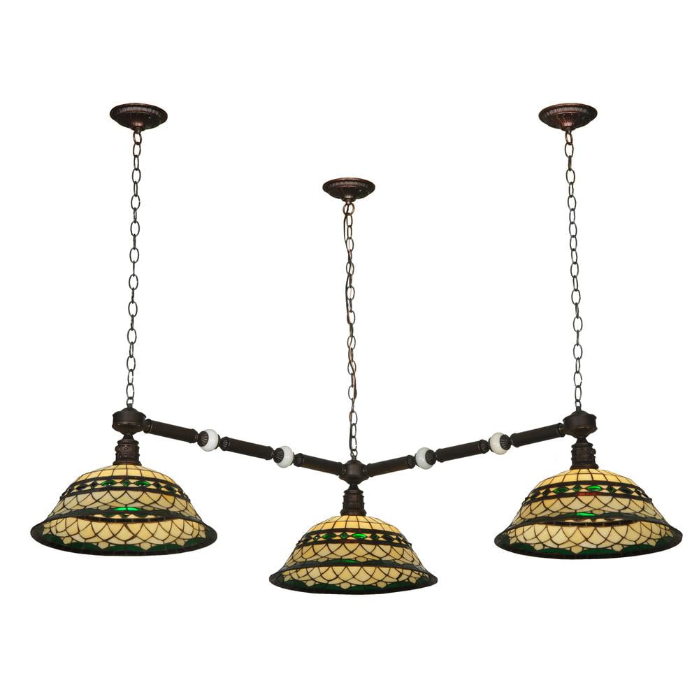 Emerald Jewel Tiffany-Inspired 3-Light Bronze Pendant