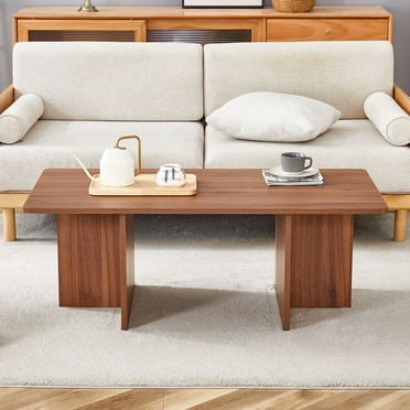 44.8 Inch Floor Table Walnut Wood Grain MDF Coffee Table Stable Triangular Support Dining Center Table for Living Rooms, Bedrooms