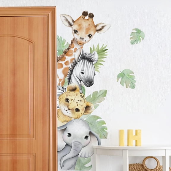44.8811.75 Inch Jungle Safari Animal Wall Decals Watercolor Forest Elephant Lion Monkey Stickers Kids Wall Decor for Nursery Playroom Bedroom Classroom Kindergarten
