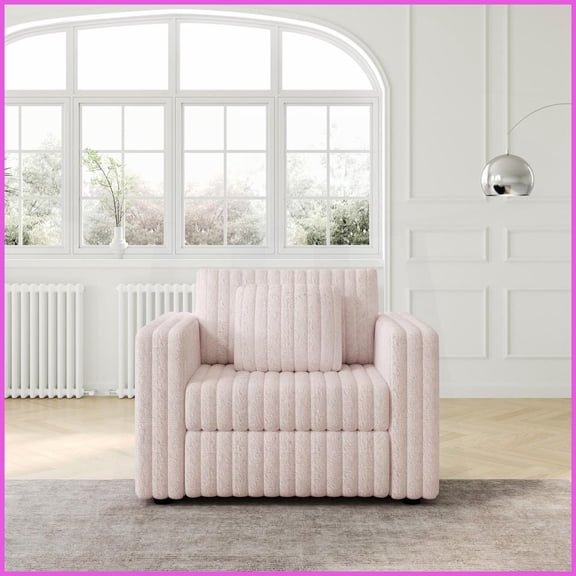44.9" Light Pink Plush Single Modular Sofa - Washable Acrylic Imitation Rabbit Fur, Modern Minimalist, for Bedroom & Living Room