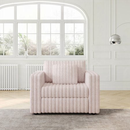 Modern Minimalist Plush Sofa 44.9" with Detachable Cushions for Bedroom & Living Room, Light Pink