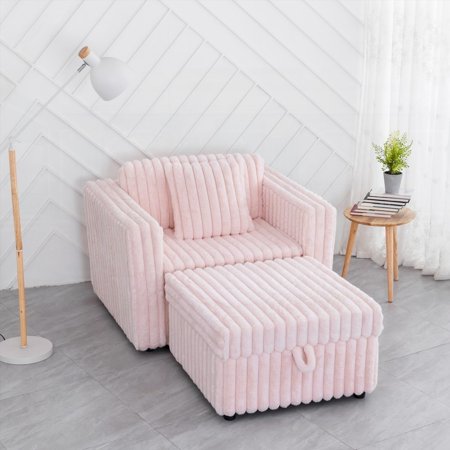 44.9" Soft Modular Sofa - Detachable Cushions & Hydraulic Lift | Light Pink