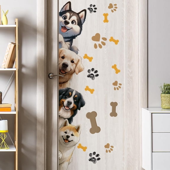 44.9 X 9.8 Inch Dog Door Decals Cartoon Animal Wall Sticker Dog Wall Decals for Nursery Playroom Bedroom Classroom Kindergarten Door Decor
