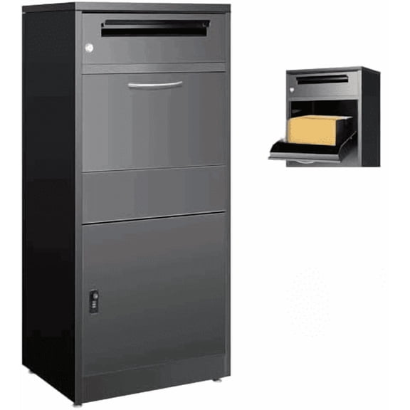 44.9Inch Express Package Delivery Box for Outside, Ultra Large Parcel Drop Boxes with Lock Made of Automotive Steel, Waterproof Anti-Theft Parcel Drop Box with Secure Storage for Home Business, Black