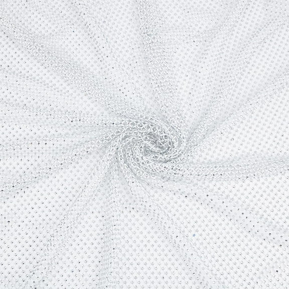 44.9x44.1 Inch Rhinestone Mesh Fabric White Rhinestone Fabric Stretchy Mesh Rhinestones Elastic Mesh Fabric Cuttable Trim Fabric for DIY Sewing Cloth Accessories White