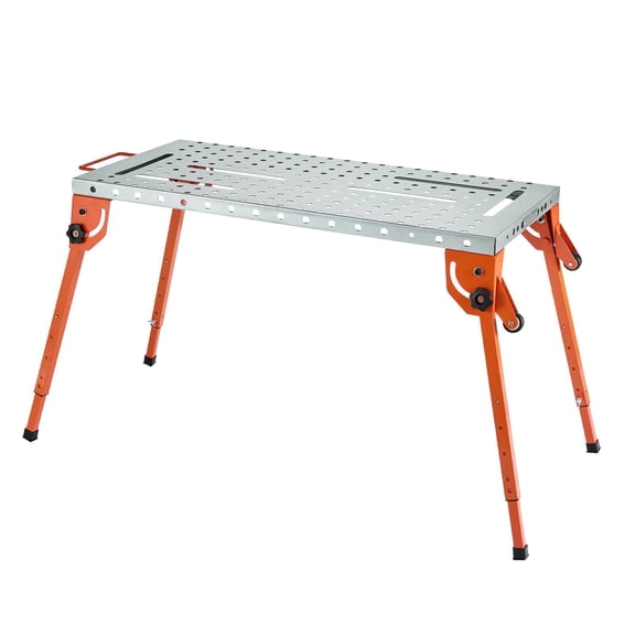 44" Adjustable Welding Table, 500LB Capacity Folding Workbench with Tool Slots&Fixture Holes for Metal Fabrication and Repair