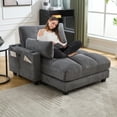 thumbnail image 1 of 44" Chaise Lounge Indoor with Charging Station and Cup Holders, Upholstered Corduroy Sleeper Sofa Bed with Adjustable Backrest and Side Pockets for Living Room, Gray, 1 of 7