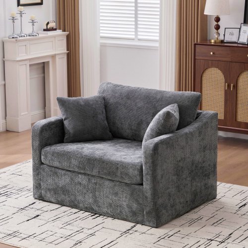 44" Chenille Butacas Para Sala Couch, Comfy Small Chair with Metal Legs, Reading Nook Chair with Washable Cover for Living Room, Charcoal