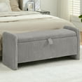 thumbnail image 1 of 44'' Corduroy Storage Ottoman Bench, Upholstered End of Bed Storage Bench with Safety Hinge, Linear Bed Bench for Bedroom, Living Room, Entryway, Grey, 1 of 8