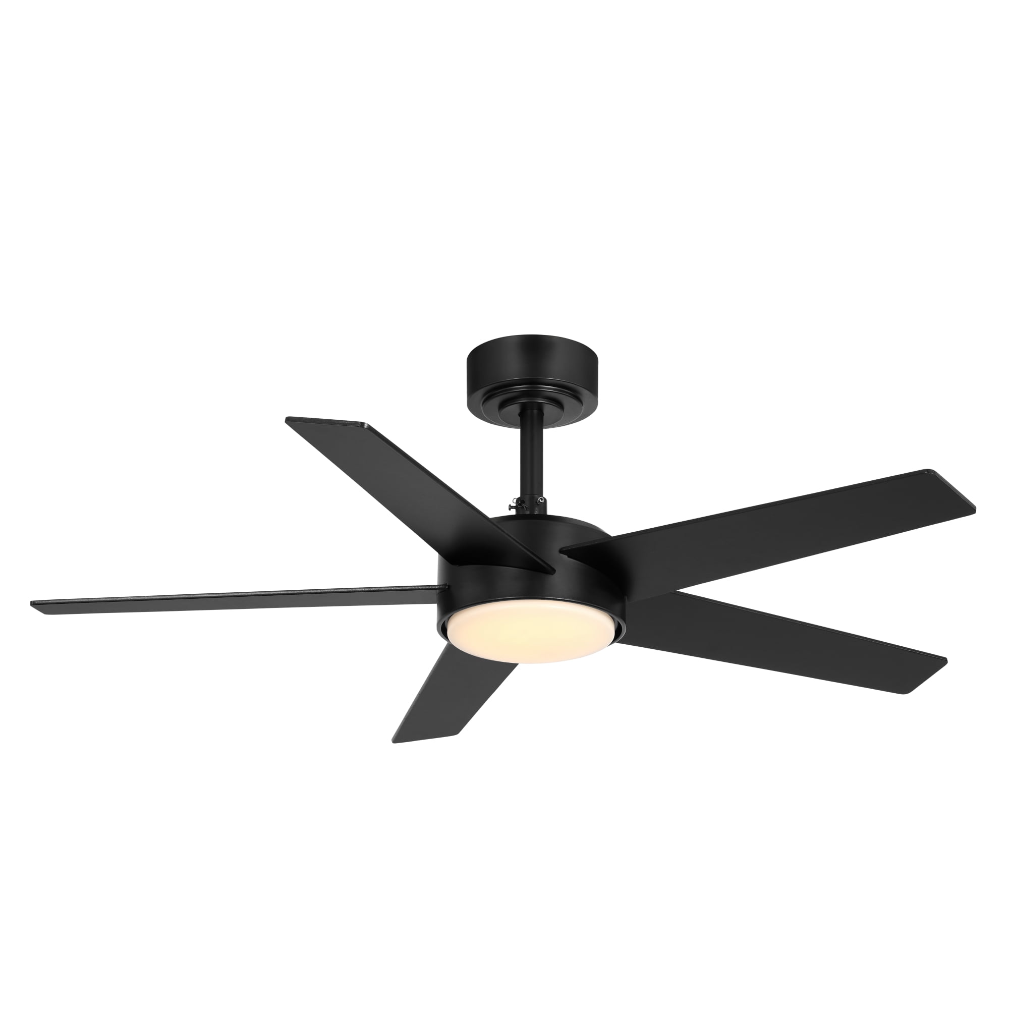 Mainstays 44 inch Black Downrod DC Covered Outdoor Ceiling Fan with Integrated LED Light, Remote Control, 6 Speeds, and Fast-Install Blade System