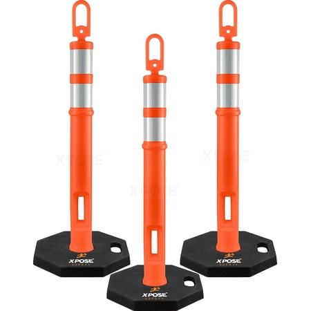 44" Delineator Post with Base - 3pk - Ring Top Orange Traffic Stanchion with 10" Reflective Band - 13 lb Octagonal Rubber Base - Security, Street Safety Cordon, Garage Parking Aid - by Xpose Safety price history and forecast - Xpose Safety DLRB-44-X