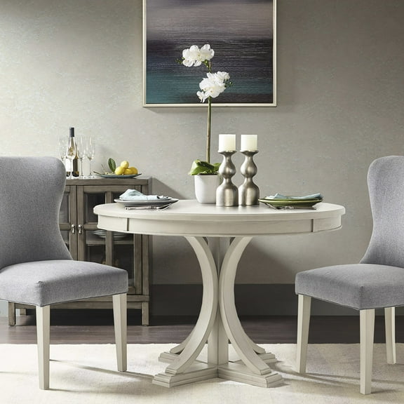 44" Dining Table In Antique Cream, Solid Wood Veneer Top And Legs, Seats 4-6, Base, Assembly Required Tools Round 44", Cream Finish, Top, 4 - 6, Kit