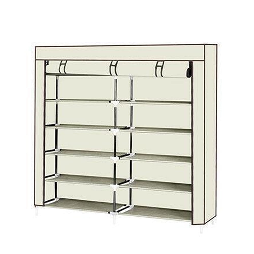 44" Double Row Portable Shoe Rack Closet Fabric Cover Storage Organizer