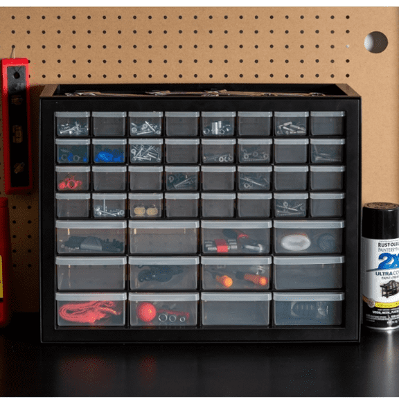 44-Drawer, Electronics Hardware Nuts and Bolts Plastic Storage Drawers Garage Storage, Stackable Bead Craft Organizer Building Bricks Sorter, Black
