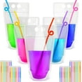 thumbnail image 1 of 44 Drink Pouches with Straws Individually-Wrapped - 17oz Juice Drink Pouches Adults Alcohol Clear Plastic Halloween Blood Bag Reusable Cocktail Liquor Liquid Smoothie Party Hot Weather Cooling, 1 of 7