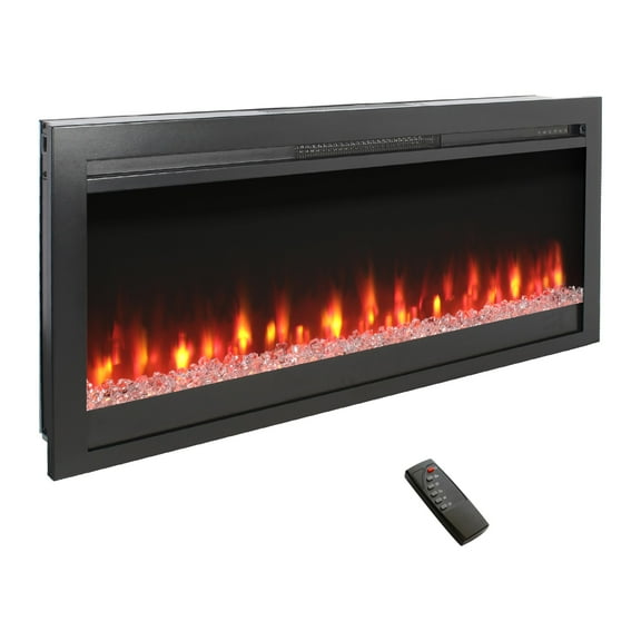 44" Electric Fireplace Insert, Realistic Flame & Resin Log, Adjustable Flame Brightness & Thermostat, Fireplace Heater w/ Remote, Timer, Overheating Protection, 1400W