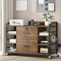 44" File Cabinet, Filing Cabinet fits Legal/Letter Size, 2 Drawer File Cabinets for Home Office with Lock, Power Strip, 6 Storage Shelves, Rustic Brown