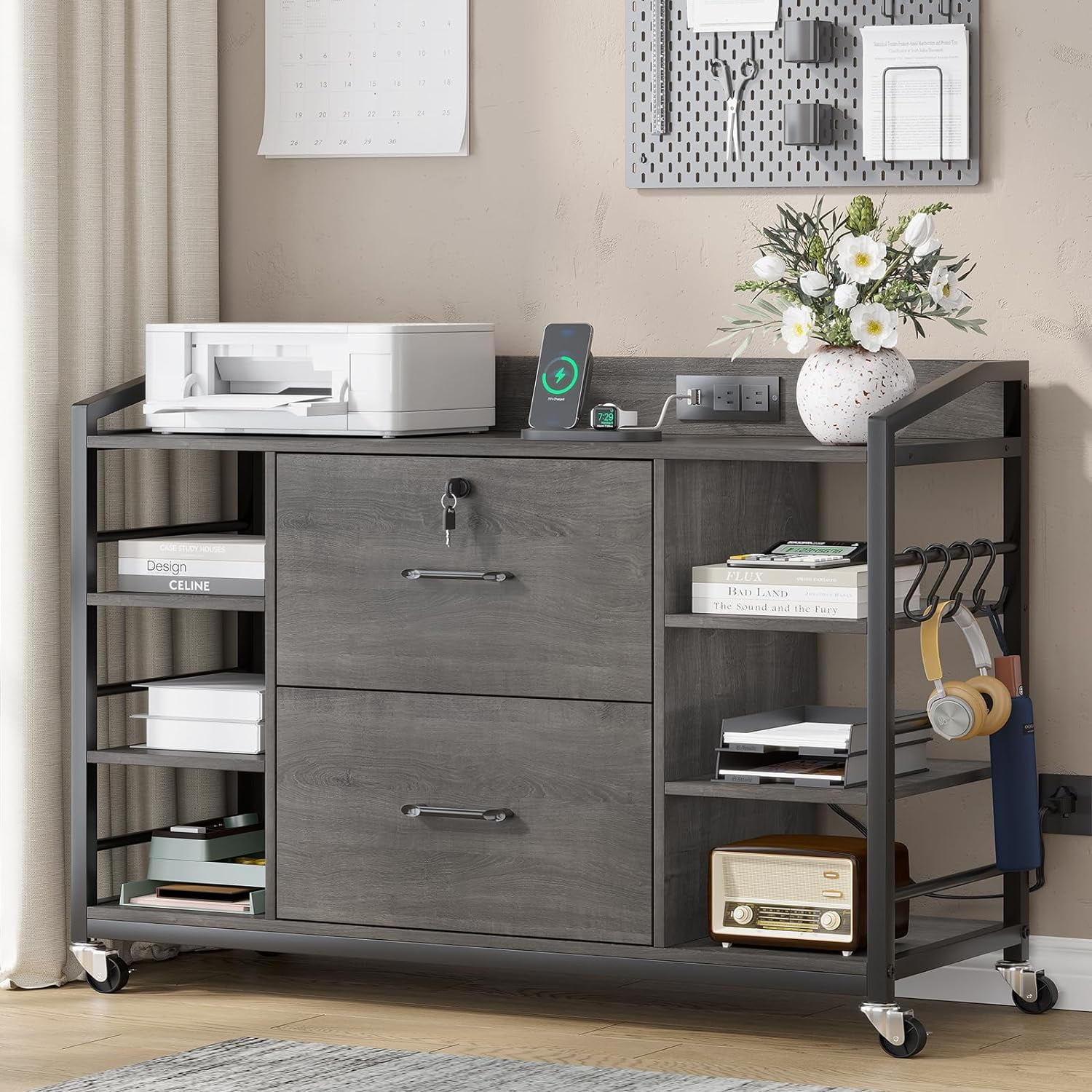 44" File for Home Office with 2 Drawer & Charging Stations
