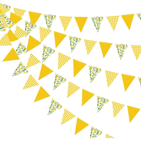 44 Ft Lemon Party Decorations Yellow Plaid Floral Lemon Banner Bunting Hanging Paper Triangle Garland Streamer for Wedding Bridal Shower Engagement Bachelorette Baby Shower Birthday Party Supplies
