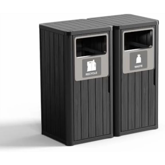 44 Gallon Outdoor Trash Can,Weatherproof Lightweight Design, Easy Install & Clean, Fits Kitchen Patio Office,  Recycle Compost Storage Bin, Black