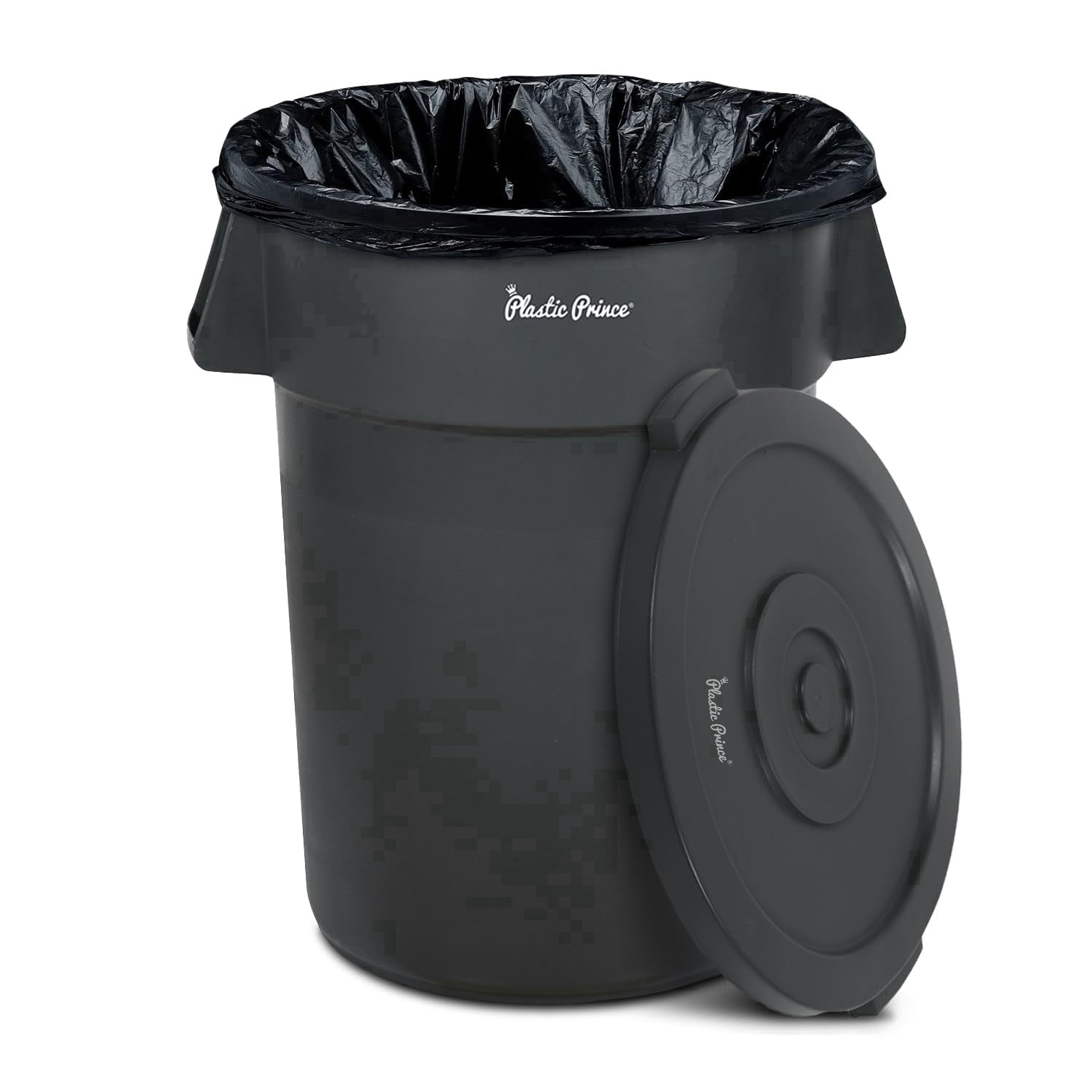 Plastic Prince 44 Gallon Round Trash Can with Lid Garbage Can Gray Waste Container for Home Garage Restaurants Warehouses