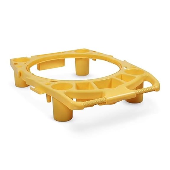 44 Gallon Trash Can Rim Caddy Heavy-Duty Yellow Frame with Bag Straps and Handle for Waste Management, Fits 44 Gal Round Containers