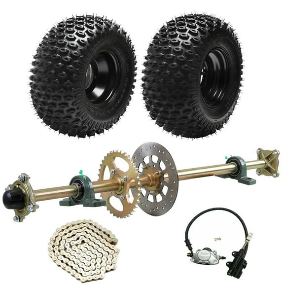 44" Go Kart Axle Kit, 1120mm Rear Axle Kit with 16x8-7 Wheels Tires, Brake Assembly, 530 Chain, DIY Live Axle Kit for Go Cart, ATVs, Quads, Drift Trikes, Dolly Carts, Buggies, Four Wheelers