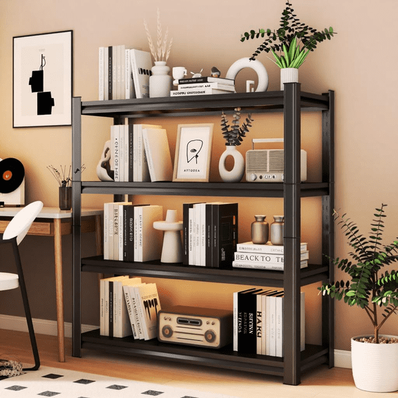 44''H × 16''W Garage Shelving, 4 Tier Heavy Duty Metal Garage Storage Shelves, Metal Shelving,2400lbs Adjustable Standing Shelf and Thickened Double-Layer Posts for Kitchen,Warehouse,Basement
