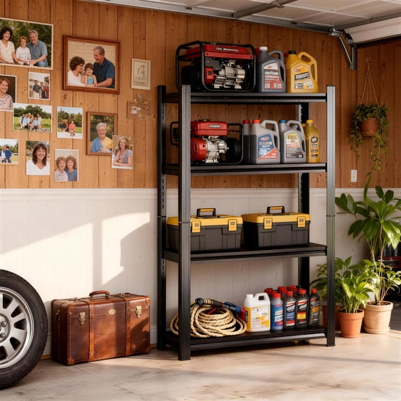44''H*20W'' Garage Shelving Metal Garage Shelf Unit 4-Tier Storage Shelves Heavy Duty Shelf Organizer Industrial Shelves for Warehouse Basement Kitchen Pantry Commercial, Black