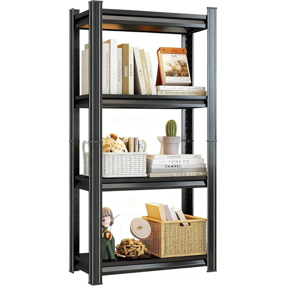 44" H Bookshelf, 4 Tier Bookshelves, Home Office Bookcase Shelf Storage Organizer, Free Standing Storage Shelving Unit for Bedroom, Living Room and Home Office (Black, 12" D*16" W*44" H, 4 tier)