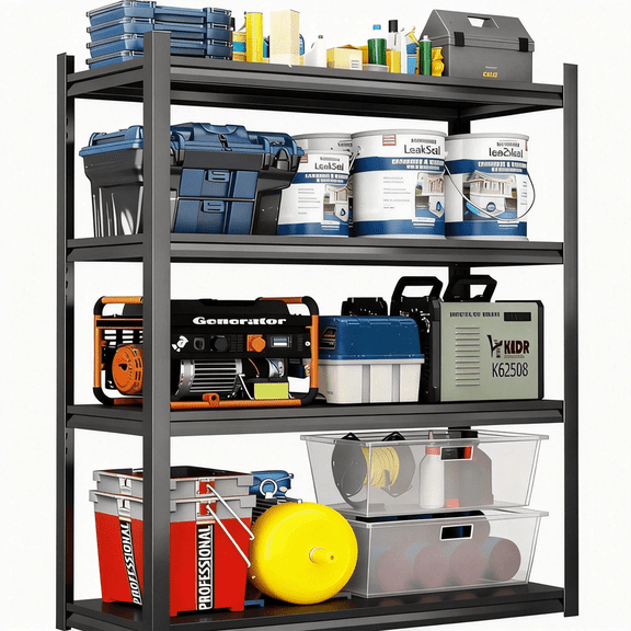 44" H Garage Shelving, Garage Shelving Heavy Duty, 1800Lbs 4 Tier Adjustable Storage Shelves for Warehouse, Basement, Workshop, Double-Layer Column with Reinforced Ribs, 14" D*40" W