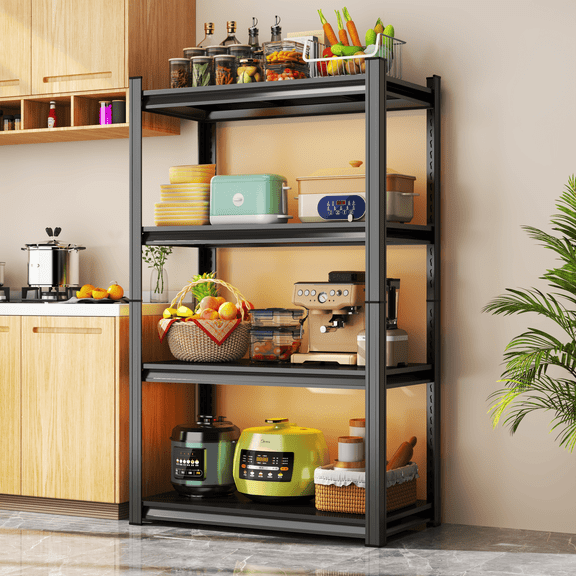 44"H Kitchen Shelving Unit , 24" W 4-Tier Adjustable Black Metal Rack, Heavy Duty Utility Steel Rack for Bedroom, Office, Pantry & Garage